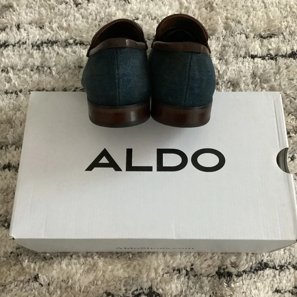 ALDO MEN SHOES SIZE 10 BLUE DENIM STYLING WITH BROWN LEATHER DETAIL - Picture 7 of 8